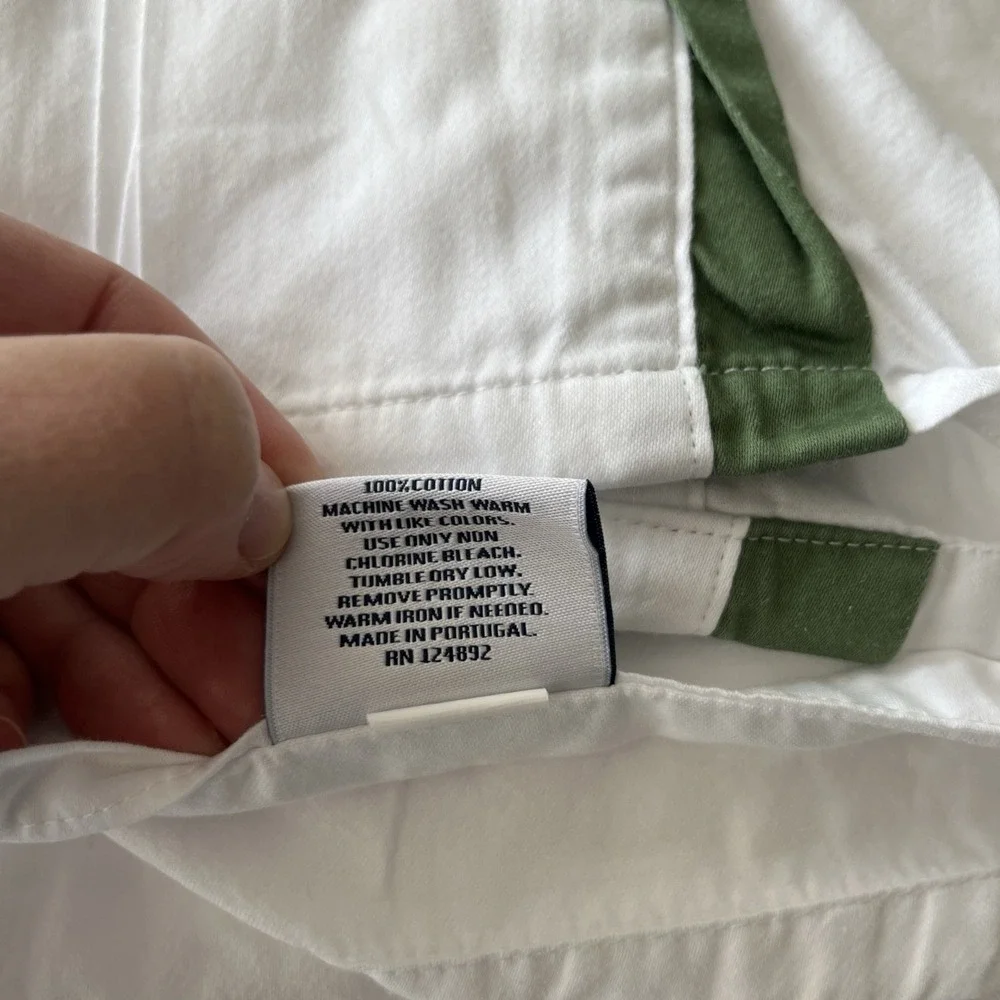 Serena & Lily Twin‎ Sheet Set: White , Green Border. Fitted, Flat Cotton Sheets